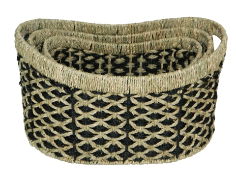 Oval seagrass storage baskets 2 tone