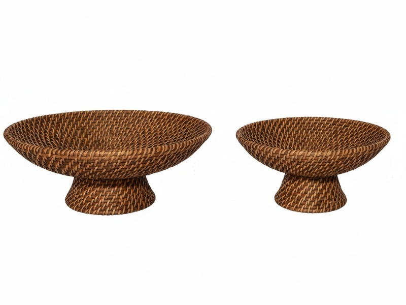 2pcs round rattan bowl with base