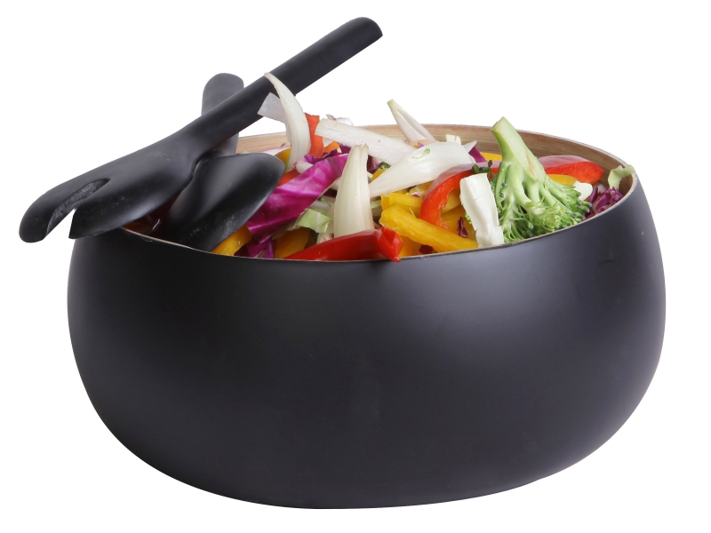 3pc bamboo salad bowl black