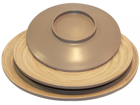 3pc bamboo footed plate