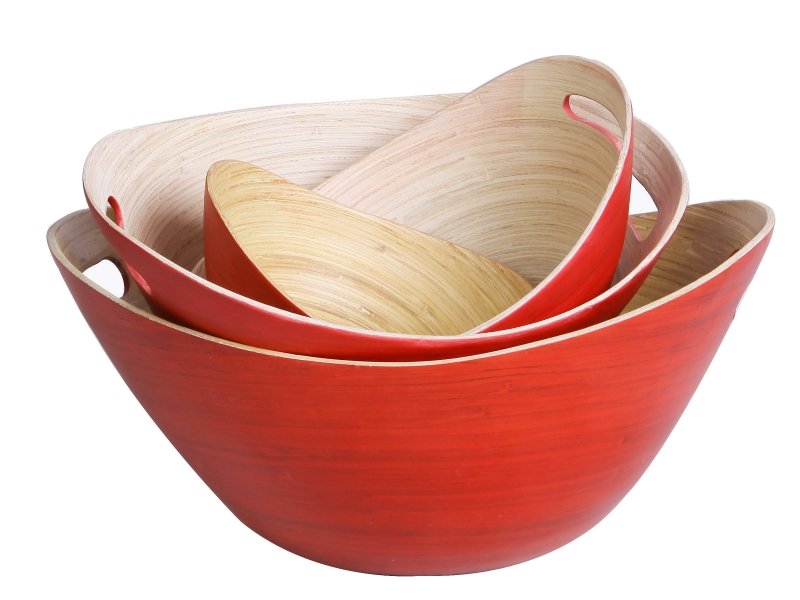4pcs oval bamboo fruit bowl - grainy finishing
