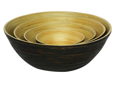 4pcs bamboo fruit bowl - brown washed