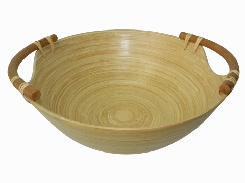 Round bamboo bowl with rattan handle