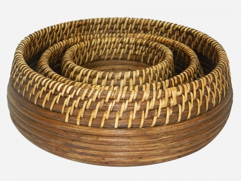 Round rattan bowl, set of 3 pcs