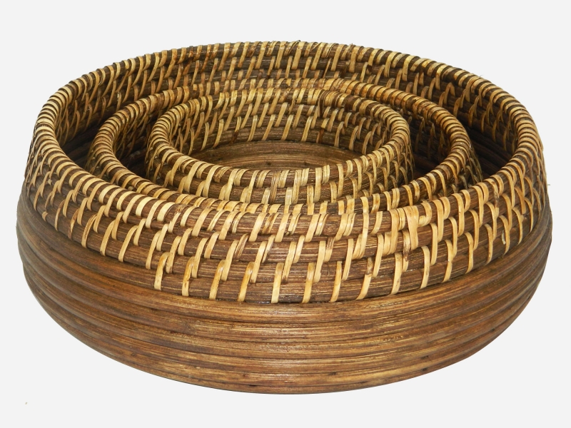Round rattan bowl from Vietnam, set of 3 pcs