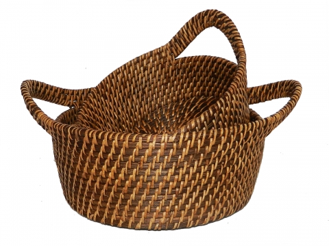 2pc rattan bowl with handles