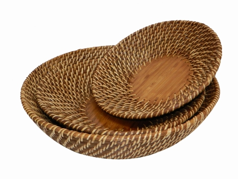 3pc rattan fruit bowl with bamboo bottom