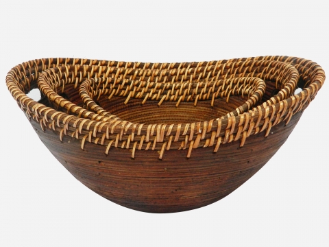 3pc bamboo bowl with rattan rim honey