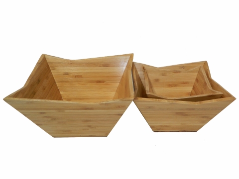 3pc laminated bamboo bowl square