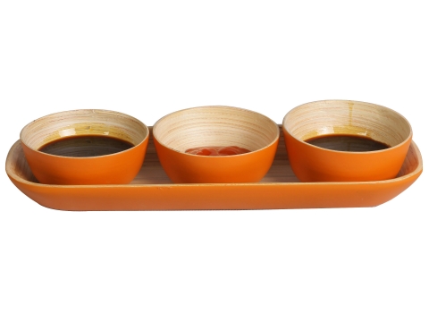 4pc bamboo dip and chip tray