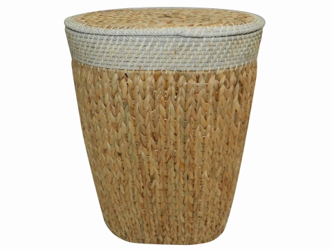 Oval water hyacinth hamper with rope rim