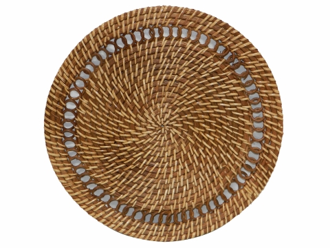 Round rattan placemat with pattern - honey color