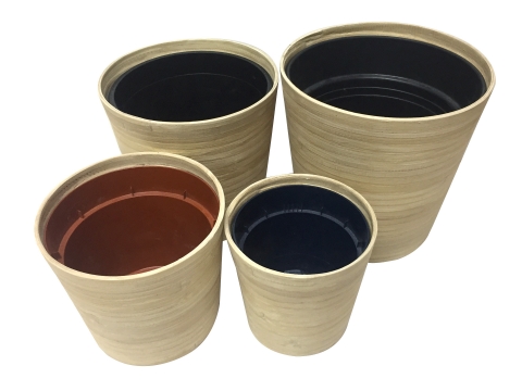 Rustic 4pc round bamboo planters 