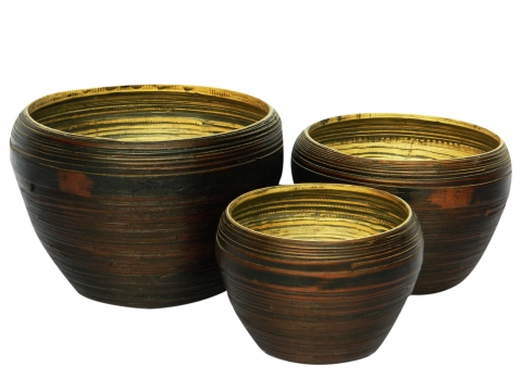 3pc bamboo planters brown washed