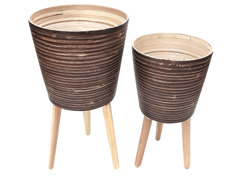2pc bamboo planter with wooden feet