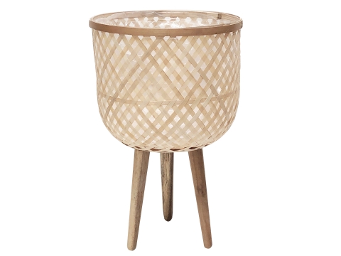Sustainable round bamboo planter with wooden leg