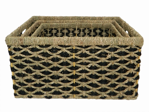 Rectangular seagrass storage basket 2 tone