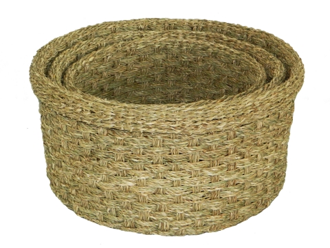 3pc round seagrass basket natural
