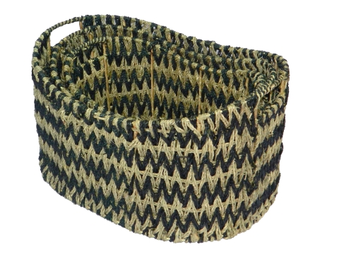 3pc oval seagrass storage baskets zigzag