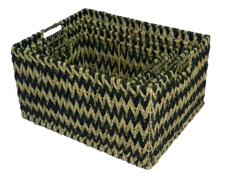 3pc rectangular seagrass storage basket zigzag