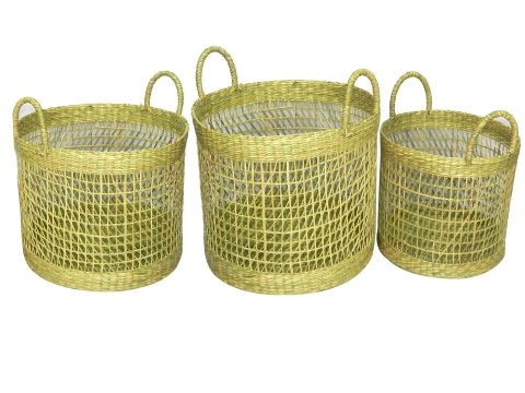 3pc round seagrass storages natural