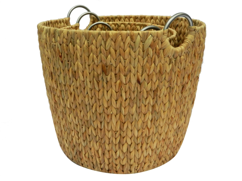 3pc round water hyacinth storages with metal handles