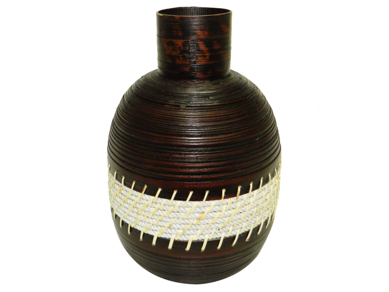 Bamboo decor vase with rope - brown washed